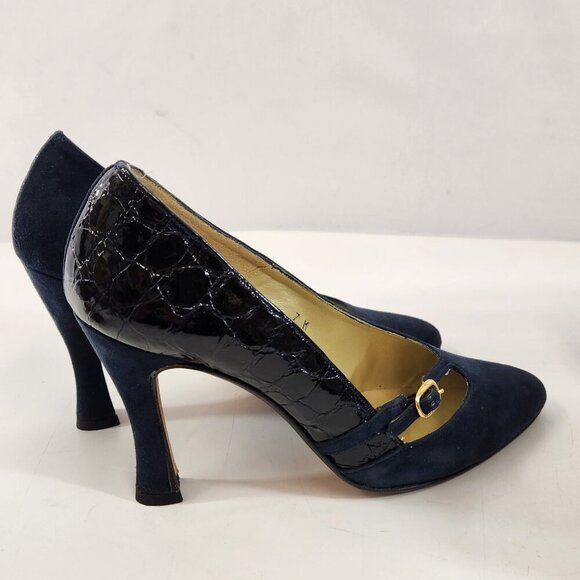 Amante Spain Dark Blue Suede Leather Heel Womens 7M Used With Shoe Bag - Picture 8 of 12